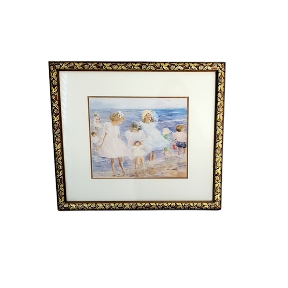 Helen Leveilee Framed Print " With My Doll" Size 13 x 15 Artist Signed - Picture 1 of 6